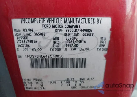 2004 Ford F-350 Xl/Xlt from USA, damaged, VIN 1FDSF34L64EC49050